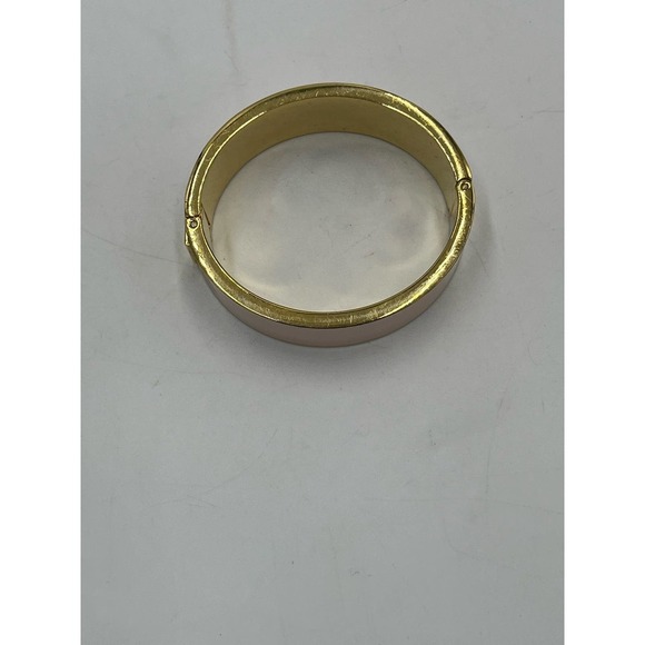J. Crew Light Pink Wide Hinged Gold Tone Bangle Bracelet - Picture 9 of 13